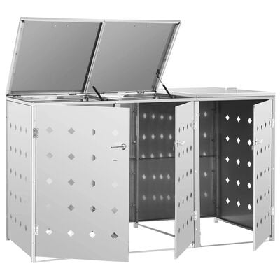 vidaXL 2.1 x 0.8 m Stainless Steel Triple Wheelie Bin Shed