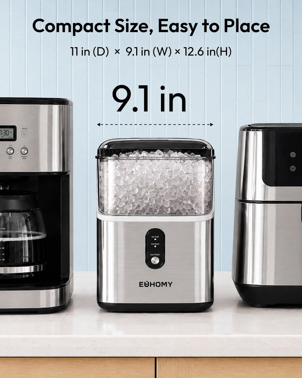 EUHOMY IM013-NSI-USEH Nugget Ice Maker Stainless Steel 15.9 kg/24h