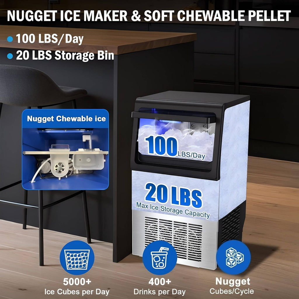 VT-KRL30J Nugget Ice Maker Stainless Steel 45.4 kg/24h