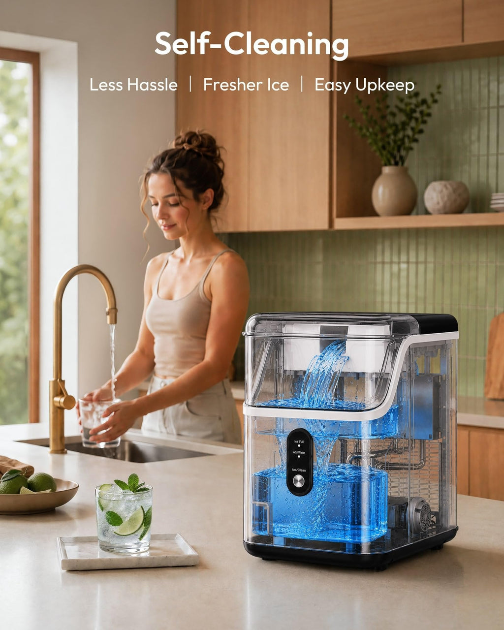 EUHOMY IM013-NSI-USEH Nugget Ice Maker Stainless Steel 15.9 kg/24h