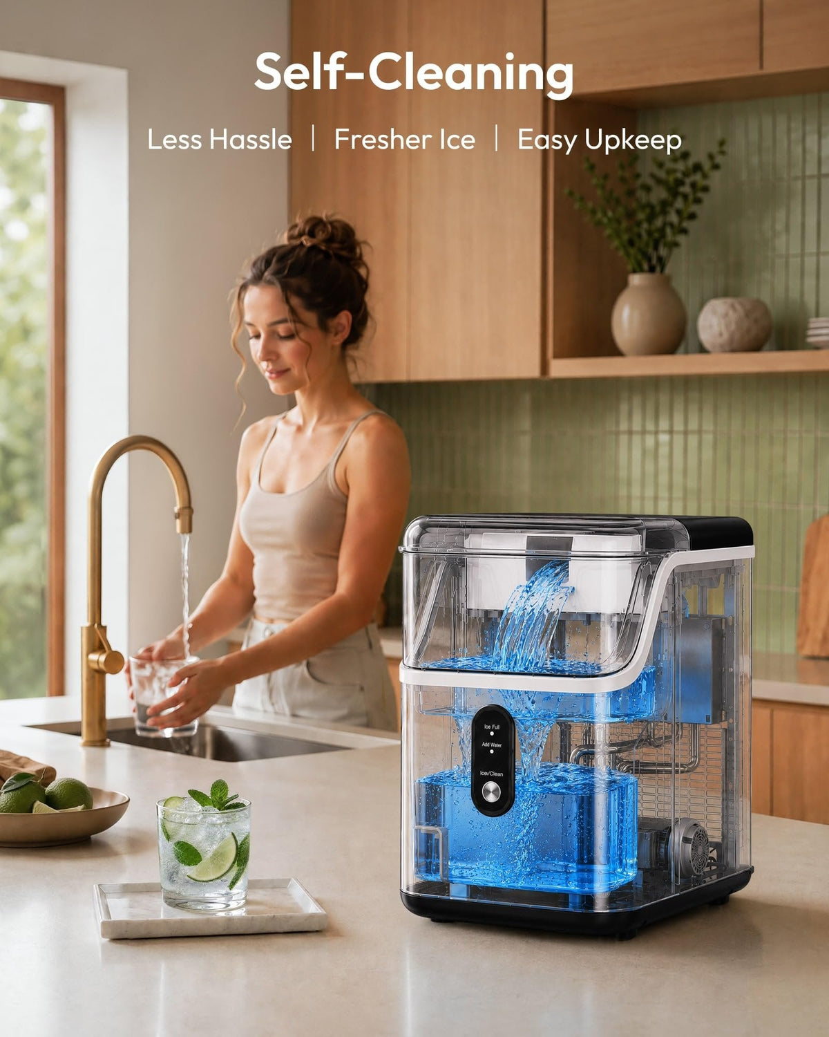EUHOMY IM013-NSI-USEH Nugget Ice Maker Stainless Steel 15.9 kg/24h