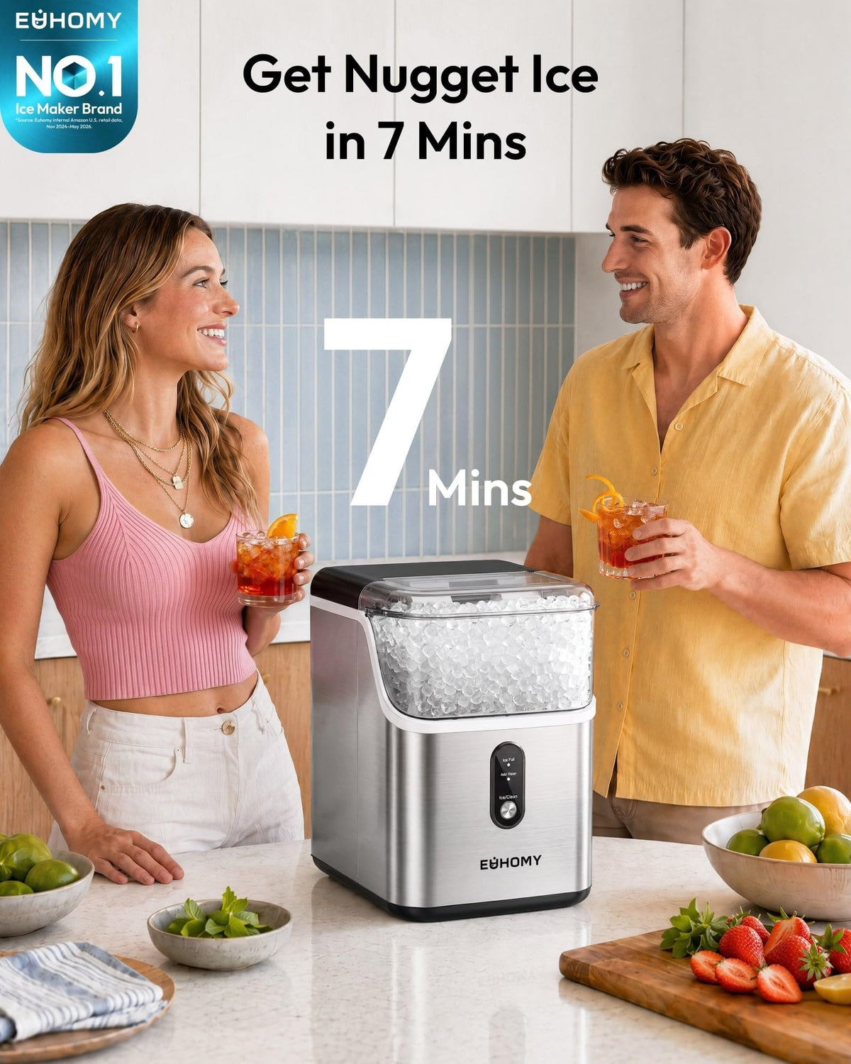 EUHOMY IM013-NSI-USEH Nugget Ice Maker Stainless Steel 15.9 kg/24h