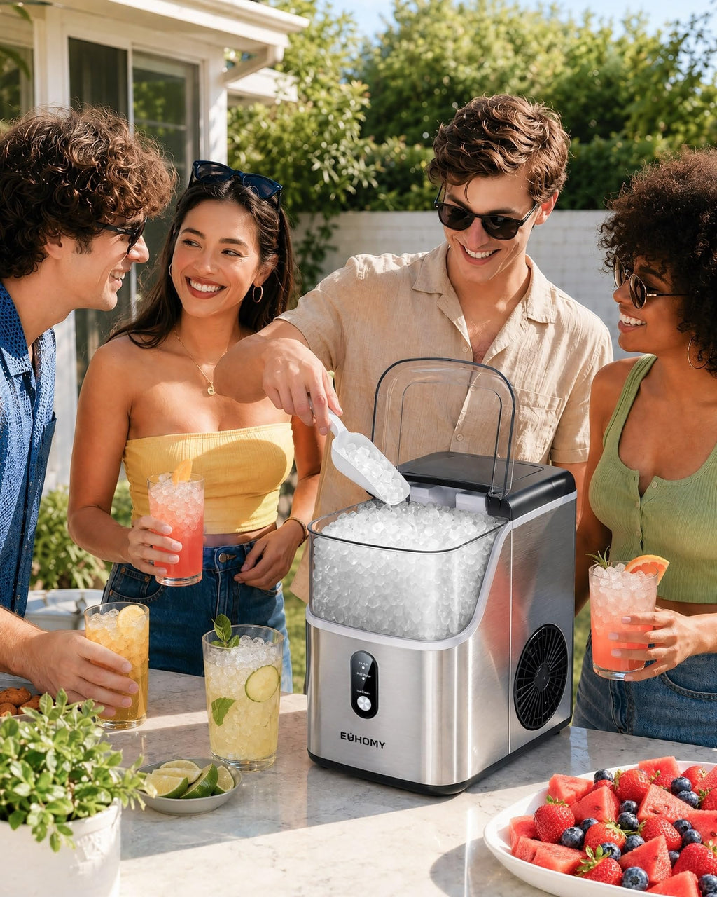EUHOMY IM013-NSI-USEH Nugget Ice Maker Stainless Steel 15.9 kg/24h
