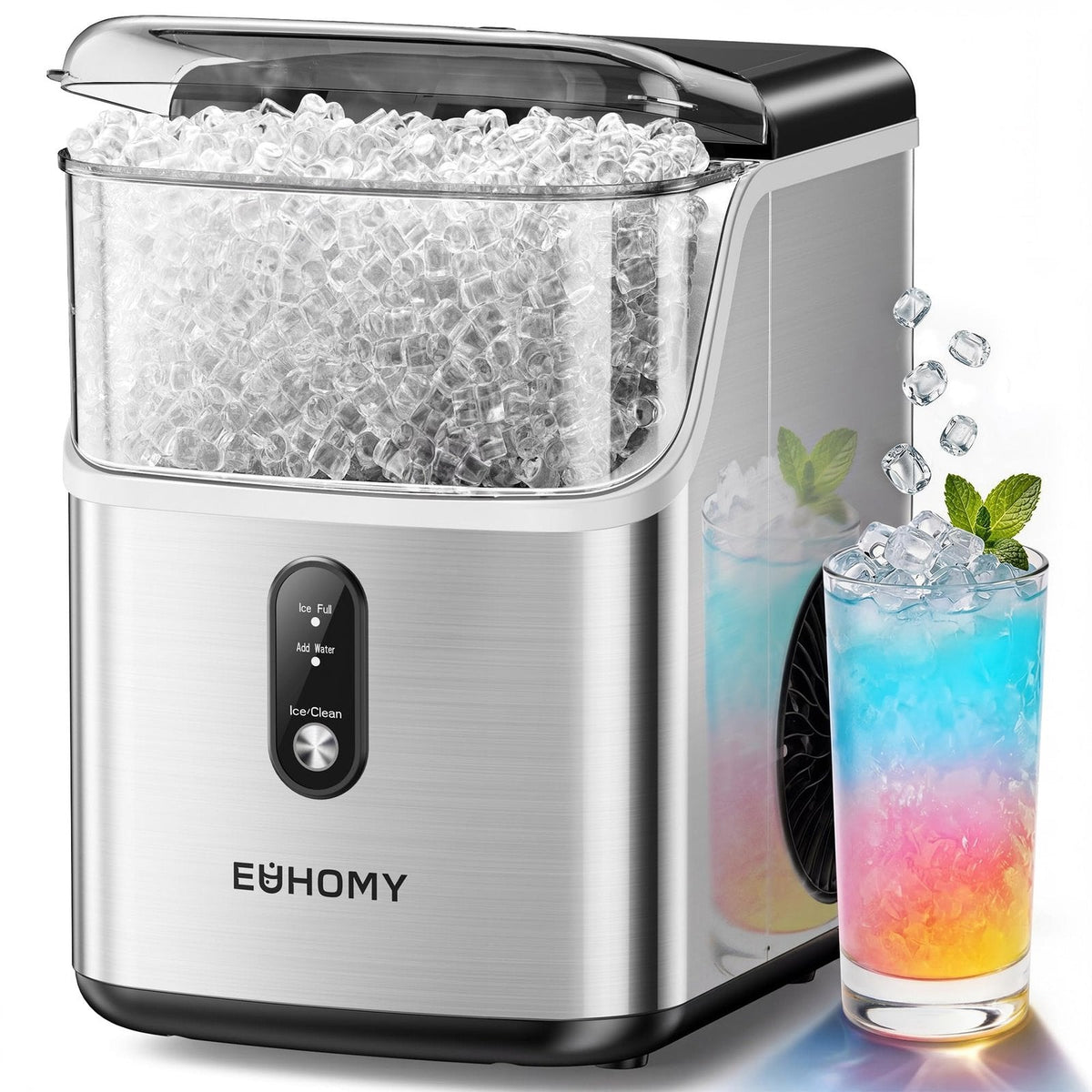 EUHOMY IM013-NSI-USEH Nugget Ice Maker Stainless Steel 15.9 kg/24h