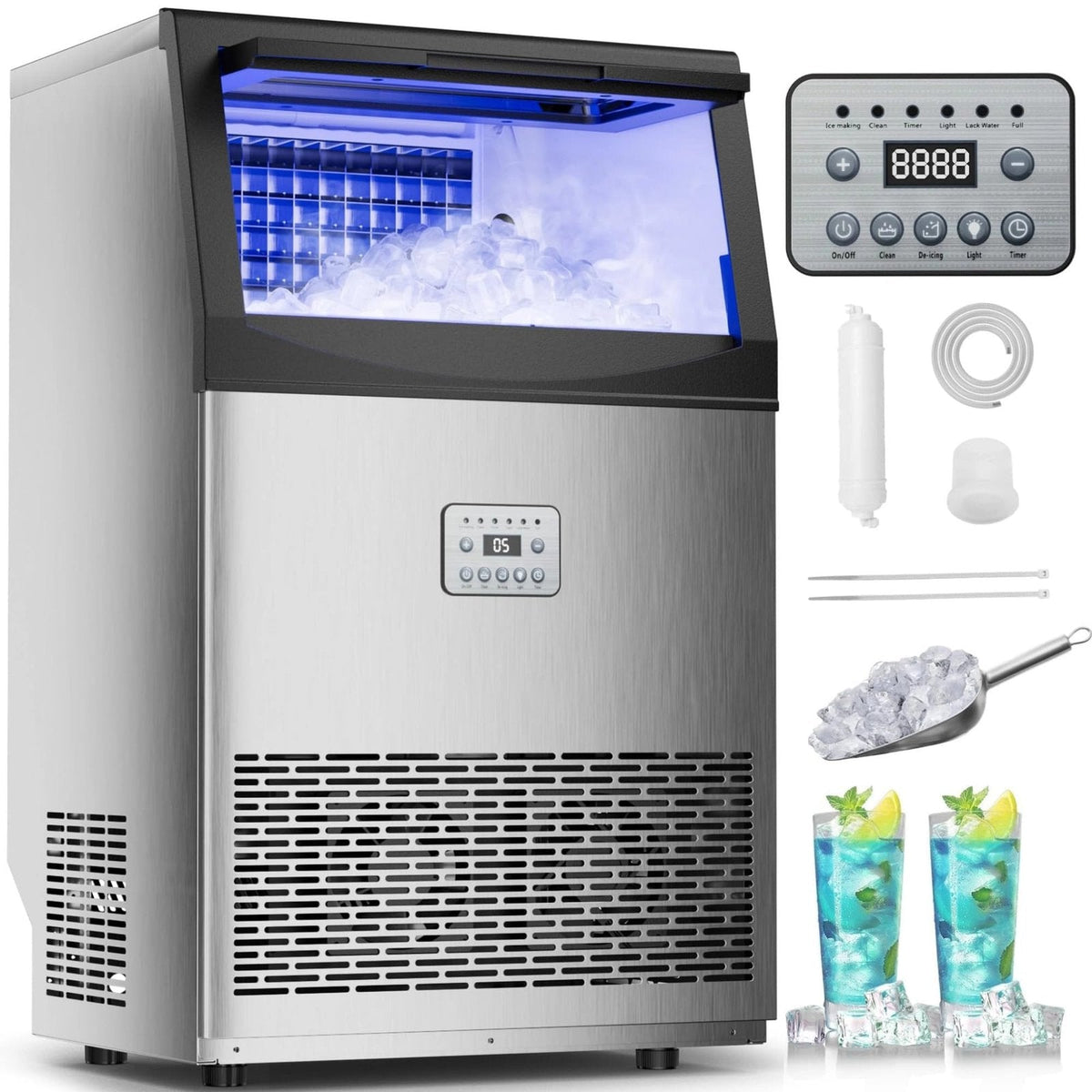 Commercial Ice Maker Machine 108.9 kg/24H Stainless Steel