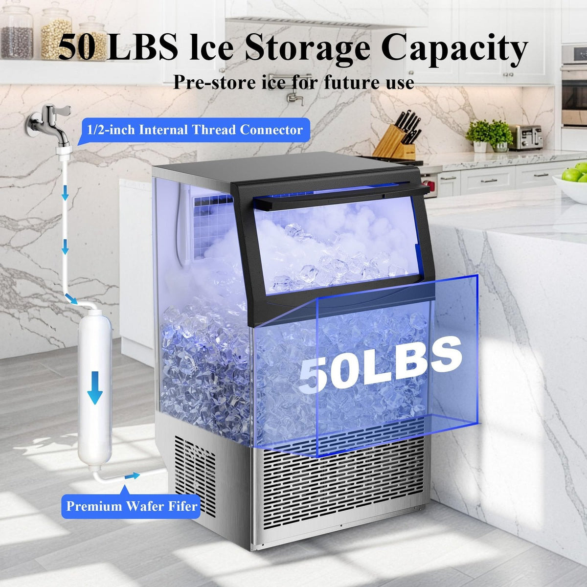 Commercial Ice Maker Machine 108.9 kg/24H Stainless Steel